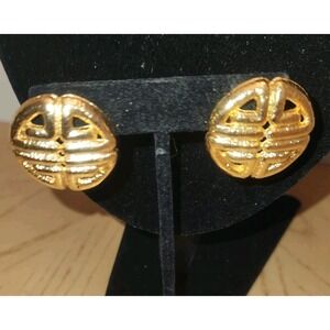GIVENCHY  LOGO Gold Tone Pierced Vintage Earrings.